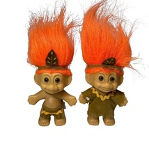 Vtg Russ Troll Dolls Indian Native American Orange Hair Brown Eyes Thanksgiving - £19.60 GBP