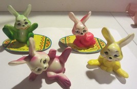 Vintage  Miniature Hard Plastic Easter bunny figurines multiply colors #A - £23.69 GBP