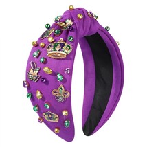 Mardi Gras Headband for Women Rhinestone Fleur De Lis Mask Crown Headband Jewel  - £24.55 GBP