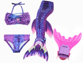 NEW!Kids Fairy Mermaid Tail with Fin Costume Girls Swimmable Tail with Monofin - £25.57 GBP