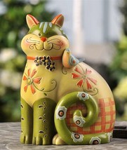 Animated Cat Figurine 7.6" High Green Yellow Whimsical Home Decor Poly Stone image 2