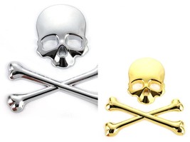 Skull And Cross Bones Metal Decal (Gold or Silver) - $11.00