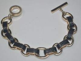 Anne Klein Gold Tone Link Toggle Bracelet with Black Snakeskin Inlay - £12.07 GBP