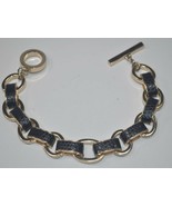 Anne Klein Gold Tone Link Toggle Bracelet with Black Snakeskin Inlay - £12.06 GBP