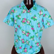 Rick &amp; Morty Blue Tropical Vacation Men&#39;s 2X Short Sleeve Button Down Shirt - $26.99