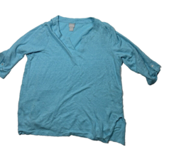 Chicos Shirt Womens Size 3 XL Blue Blouse Linen Knit Top 3/4 Sleeve Tee - $21.49