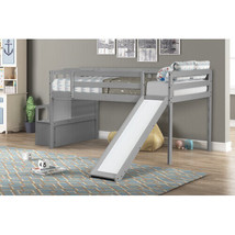Loft Bed With Staircase, Storage, Slide, Twin Size - Grey - £293.64 GBP