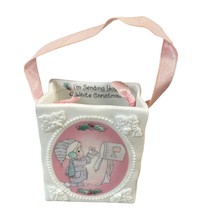 Precious Moments Ceramic Holiday Ornament With Pink Ribbon &amp; Festive Design - $12.59