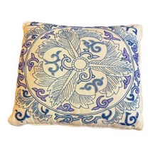 Columbia Minerva Crewel Embroidery Blue Brocade Throw Pillow Leaves Scrolls 1977 - £44.97 GBP