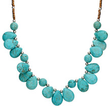 Turquoise Colored Stones Necklace Silver Balls  Free Shipping Fashion Jewelery - £7.82 GBP
