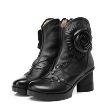 Women Genuine Leather Boots Fashion Handmade Retro Boots High Heels Ankle Boots  - £90.78 GBP