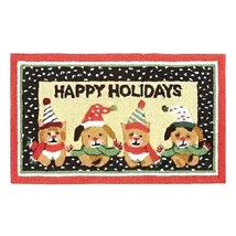 NEW Happy Holidays DOG &amp; CAT Hooked RUG 18&quot; X 30&quot; Pets Puppy Kitten Christmas - £26.08 GBP