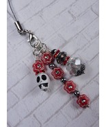 Flower Skull Handmade Cell Phone Charm Lanyard Strap Red Silver New - $282.06 MXN