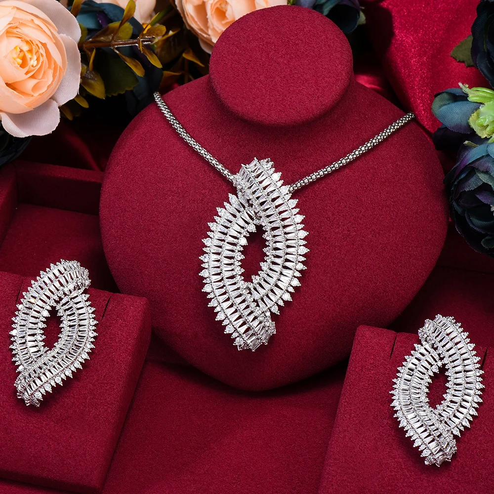 New Luxury Gorgeous Sparkling Big Pendant Earrings Necklace PARTY Cubic Zircon C - £62.67 GBP