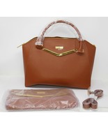 JOY &amp; IMAN Couture Brown Leather Satchel &amp; Clutch with Velvet Detail - $31.99