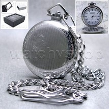 Pocket Watch Silver Color 42 MM for Men with Fob Chain Gift Box P101 - £17.68 GBP