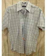 Nautica Men&#39;s LARGE White/Blue Plaid Short Sleeve 100% Cotton Shirt - $12.19