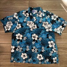 Vintage 80s RJC Aloha Hawaiian Shirt Flowers Floral Aqua Size XL Made In USA - £59.43 GBP