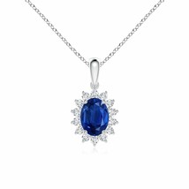 ANGARA Oval Sapphire Pendant with Floral Diamond Halo in 14K Gold | 18&quot; Chain - £2,305.69 GBP