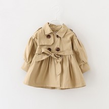  Baby Girl Solid Trench 2022 New Korean Style Children&#39;s Bow Sashes Jacket  Cute - £73.47 GBP