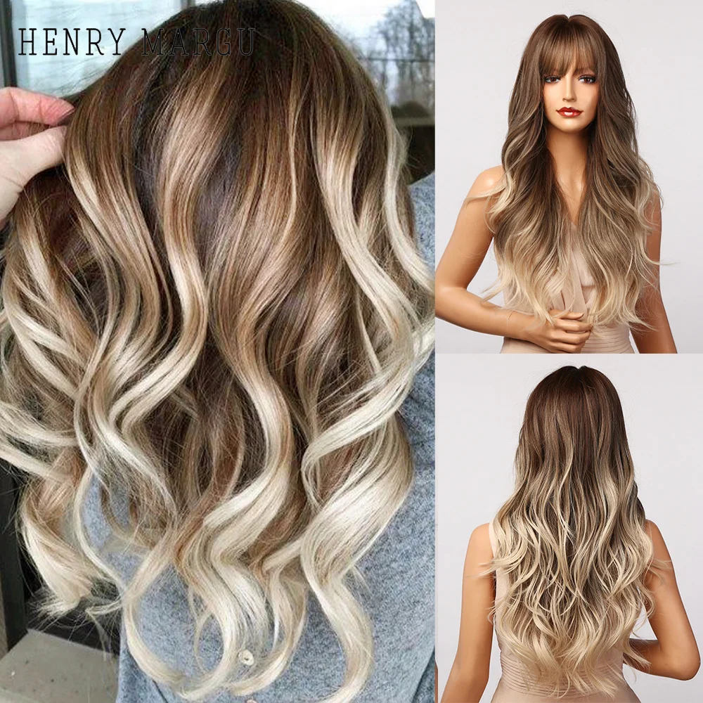 HENRY MARGU Brown White Ash Gray Blonde Ombre Synthetic Wigs for Black Wom - £22.63 GBP+