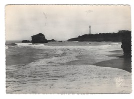 France Biarritz Lighthouse Grande Plage Beach Elce Glossy RPPC Postcard 4X6 - £3.90 GBP