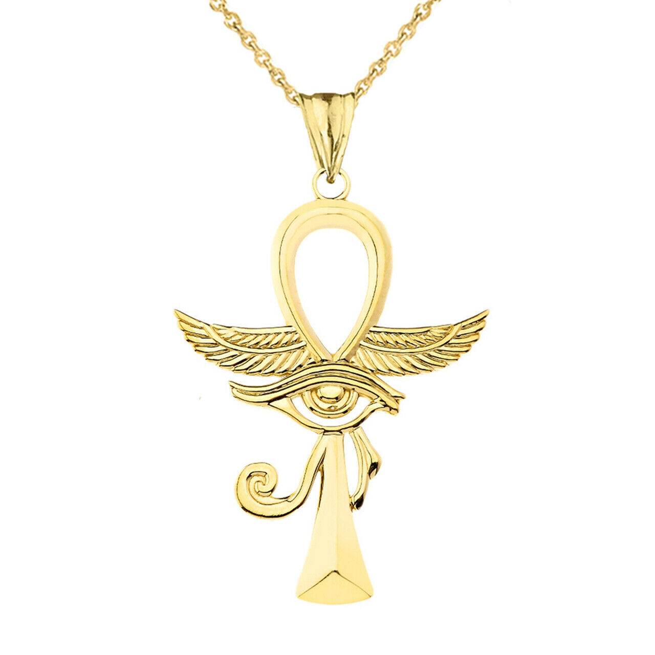 Primary image for 10k Solid Yellow Gold Ankh With Eye of Horus Pendant Necklace