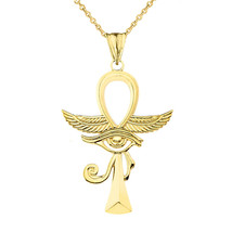 10k Solid Yellow Gold Ankh With Eye of Horus Pendant Necklace - £170.57 GBP+