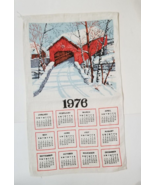 1976 Cloth Wall Calendar Hanging Covered Bridge Winter Snow Scene Vintage - £7.43 GBP