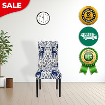 Anyhouz Chair Cover White Blue Xmas Deer Pattern with Anti-Dirt and Elastic - $33.50