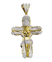 2Ct Round Simulated Diamond Jesus Cross Crucifix Pendant 14k Yellow Gold Plated - £135.85 GBP