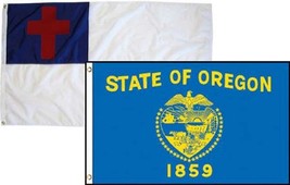 2x3 Christian Christ &amp; State Oregon 2 Pack Flag Wholesale Combo 2&#39;x3&#39; Banner Gro - £7.56 GBP