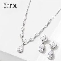 ZAKOL Classic Water Drop Necklace Earrings Set for Women Shinny Leaf Cubic Zirco - £27.20 GBP