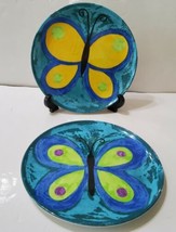 2 Butterfly 8&#39;&#39; Melamine Salad Desert Plates Colorful Vibrant - £9.02 GBP