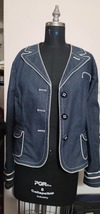 Work to Weekend Womans Stretch Blue Cttn/poly Denim Blazer Jean Jacket Sz 14 - $29.00