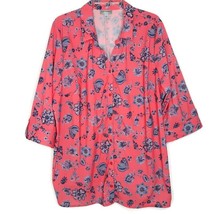 Catherine&#39;s Womens Size 1X Blouse 3/4 Sleeve Button Front V-Neck Hot Pink - £11.77 GBP
