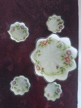 Set of 5 Nippon Footed Nut Bowls Hand Painted w pink floral scalloped edge - £56.08 GBP