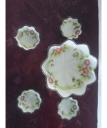 Set of 5 Nippon Footed Nut Bowls Hand Painted w pink floral scalloped edge - £56.80 GBP