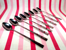 Mid Century NEW 8pc Modern Flat Handle Stainless 7.5&quot; Tall Tea Spoon Set... - $19.80