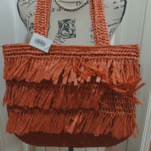 The Last Straw Fringe Straw Tote Bag in Burnt Orange - $54.45