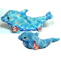 Docks Blue Sparkly Dolphins Ty Beanie Baby &amp; Buddy Set MWMT Collectible 2pcs - £23.93 GBP