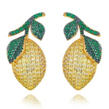 Luxury Cute yellow lemon Shiny Earrings for Women Fine Jewelry Full CZ Bridal We - £28.56 GBP