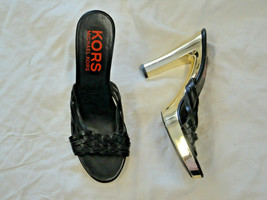 Michael Kors black leather sandal with gold heel   Size 6 1/2 - £19.27 GBP