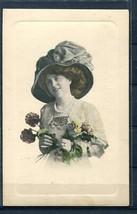 Real Photo Post card  19th century Lady with flowers in beautiful had  9448 - £4.04 GBP