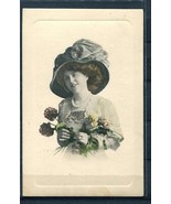 Real Photo Post card  19th century Lady with flowers in beautiful had  9448 - $5.15