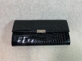 FURLA Onyx Black Croc Embossed Leather Classic Flap Long Wallet - $248.00 - £198.24 GBP