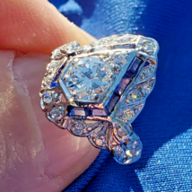 Earth mined Diamond Deco Engagement Ring Antique Platinum Statement Solitaire  5 - €16.159,29 EUR