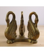 Vtg Art Nouveau Brass Three Swan Orb Sphere Holder Stand Paperweight 4” ... - $33.94 CAD