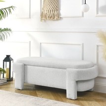 Linen Fabric Upholstered Bench with Large Storage Space - White - £161.41 GBP