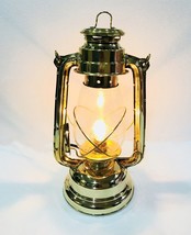 Antique Electric Vintage Stable Gold Lantern Lamp with Blown Glass Chimney - £49.73 GBP
